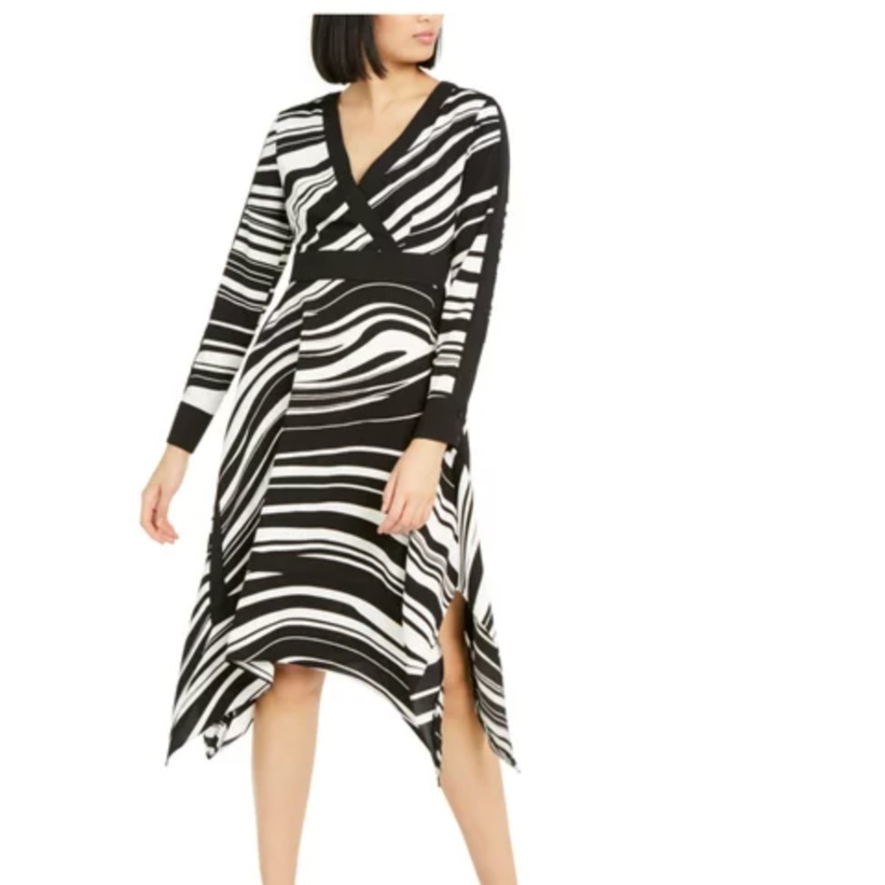 ALFANI NWT Womens Black Zebra Print Long Sleeve Knee Length Baby Doll